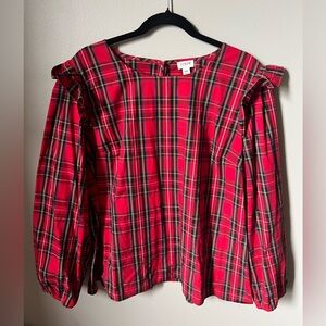 J.Crew XXL tartan plaid ruffle long sleeve blouse.  Like new - only worn 3 times